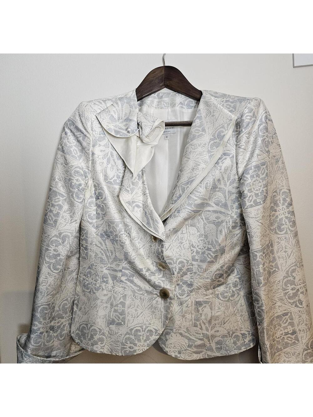Armani Collezioni Jacket Blue & White Womens Size 10 Silk